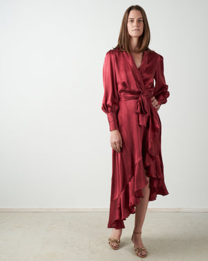 Zimmermann Silk Wrap Midi Dress Burgundy